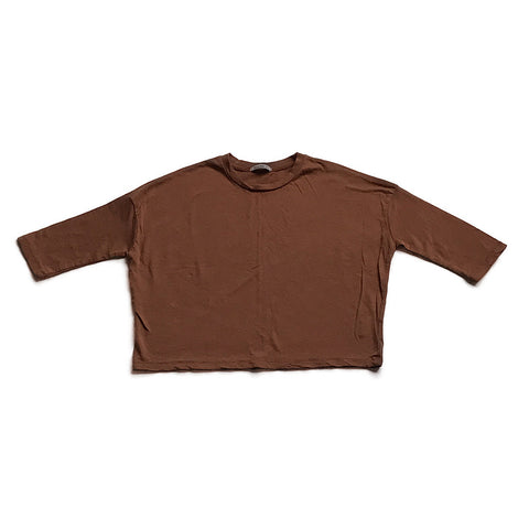 Cotton Wide Long Sleeve Shirt - Brown