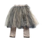 Pearl Studded Tulle Tutu Skirt and Leggings - Khaki/Grey