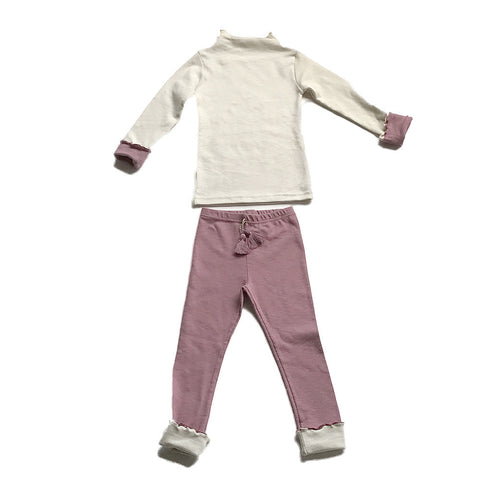 Ruffled Cotton Play Clothes Set - Pink/Ivory