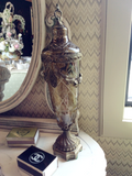 Vintage Sage Green Glass and Brass Urn