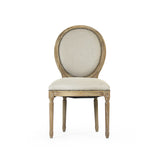 Medallion Side Dining Chair - Linen on Wood with Nailheads