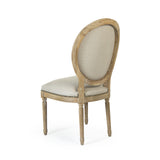 Medallion Side Dining Chair - Linen on Wood with Nailheads