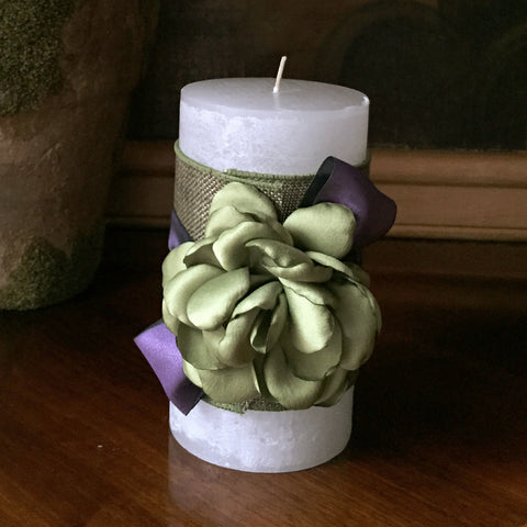 SK Collection Candle "Purple with Green Silk Flowers"