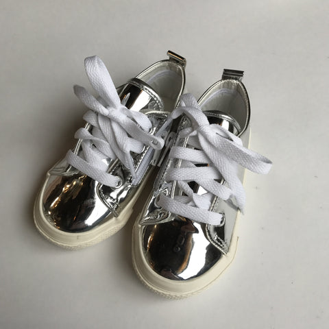 Kids Shoes - Silver Mirror Lace-Up Sneakers