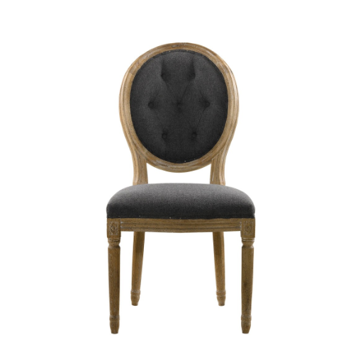 SK Collection Chair | VINTAGE DARK WOOL LOUIS ROUND BUTTON SIDE CHAIR (Pair)
