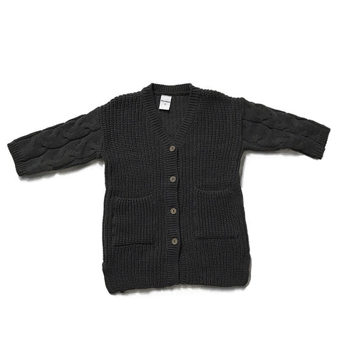 Knit Cotton Sweater Cardigan - Dark Grey
