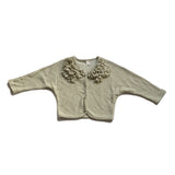 Flower Ruffled Collar Cardigan Sweater - Green Khaki