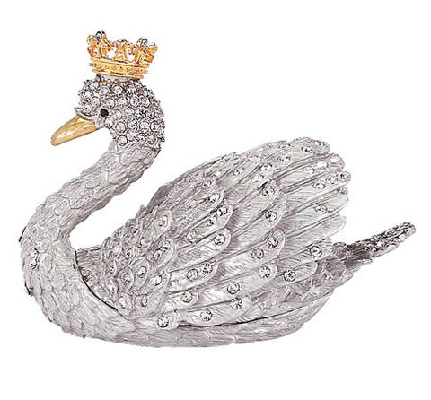 Olivia Riegel Swan Decorative Box with crystals and Gold Crown
