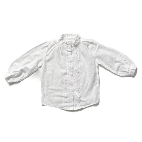 Ruffled Cotton Blouse Shirt - White